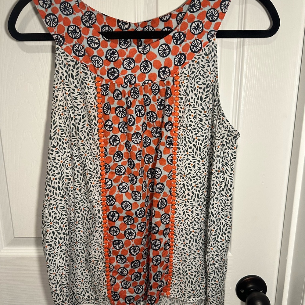 Anthropologie Orange and Navy Patterned Sleeveless Top by THML